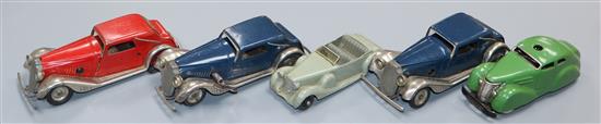 Three Tri-ang to cars, a Dinky toy car and a Schuco toy car